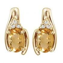 Oval Citrine and Diamond Earrings 14K Yellow Gold (1.03ctw)
