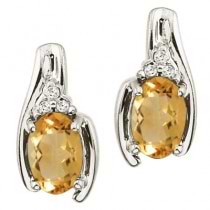 Oval Citrine and Diamond Earrings 14K White Gold (1.03ctw)