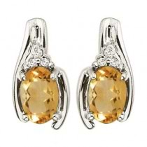 Oval Citrine and Diamond Earrings 14K White Gold (1.03ctw)