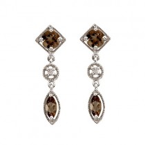 Round & Marquise Smoky Topaz & Diamond Dangling Earrings 14K White Gold