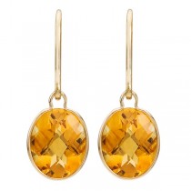 Oval Bezel-Set Citrine Drop Earrings in 14K Yellow Gold (10x8mm)