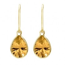 Bezel-Set Pear Citrine Dangling Earrings 14K Yellow Gold (10x7mm)