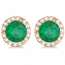 Diamond and Emerald Earrings Halo 14K Rose Gold (1.15ct)