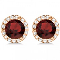 Diamond and Garnet Earrings Halo 14K Rose Gold (1.15ct)