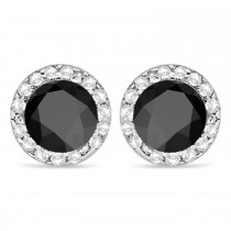 Diamond and Black Onyx Earrings Halo 14K White Gold (1.15tcw)