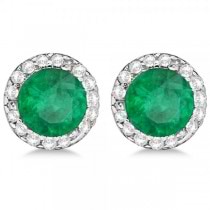 Diamond and Emerald Earrings Halo 14K White Gold (1.15ct)