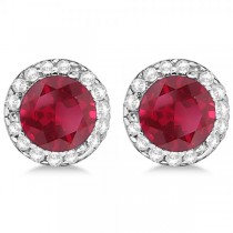 Diamond and Ruby Earrings Halo 14K White Gold (1.15ct)