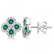 Emerald & Diamond Clover Earrings in 14K White Gold (0.90ct)