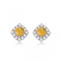 Cushion Citrine & Diamond Stud Earrings in 14K White Gold (1.10ct)