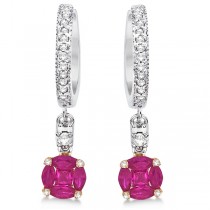 Marquise Ruby & Diamond Dangle Earrings in 14K Two Tone Gold (0.85ct)