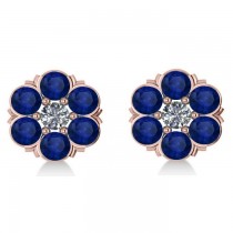 Blue Sapphire & Diamond Cluster Stud Earrings 14k Rose Gold (2.10ct)