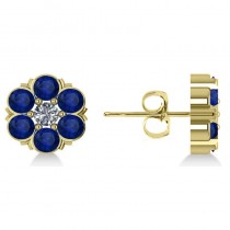 Blue Sapphire & Diamond Cluster Stud Earrings 14k Yellow Gold (2.10ct)
