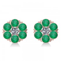 Emerald & Diamond Cluster Stud Earrings 14k Rose Gold (2.10ct)