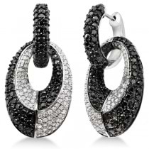 Black & White Diamond Dangling Oval Earrings 14k White Gold (4.50ct)