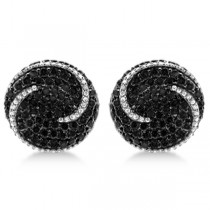 French Clip Circle Swirl Black Diamond Earrings 14k White Gold (4.35ct)