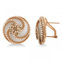 French Clip White Onyx & Diamond Circle Earrings 14k Rose Gold (3.30ct)