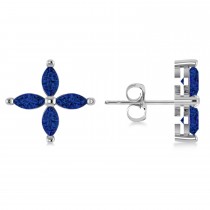 Blue Sapphire Marquise Stud Earrings 14k White Gold (1.92 ctw)