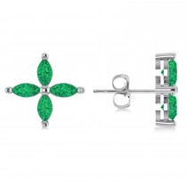 Emerald Marquise Stud Earrings 14k White Gold (1.52 ctw)