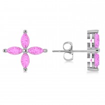 Pink Sapphire Marquise Stud Earrings 14k White Gold (1.92 ctw)
