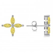 Yellow Diamond Marquise Stud Earrings 14k White Gold (1.00 ctw)