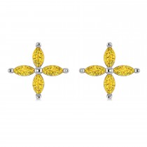Yellow Saphhire Marquise Stud Earrings 14k White Gold (1.92 ctw)