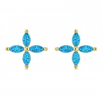 Blue Topaz Marquise Stud Earrings 14k Yellow Gold (1.36 ctw)