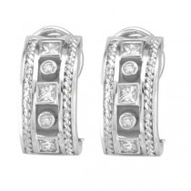 Princess-Cut & Round Diamond Bezel-Set Earrings 14K White Gold (0.40ct)