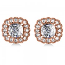 Floral Halo Cushion Cut Diamond Earrings 14k Rose Gold (3.52ct)