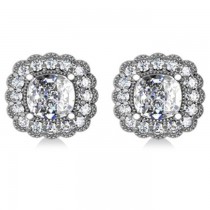 Floral Halo Cushion Cut Diamond Earrings 14k White Gold (3.52ct)