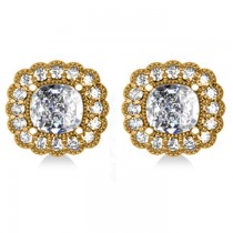 Floral Halo Cushion Cut Diamond Earrings 14k Yellow Gold (3.52ct)