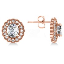 Diamond Floral Oval Halo Earrings 14k Rose Gold (4.96ct)