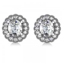 Diamond Floral Oval Halo Earrings 14k White Gold (4.96ct)
