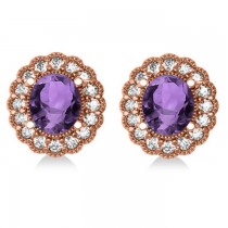 Amethyst & Diamond Floral Oval Earrings 14k Rose Gold (5.96ct)