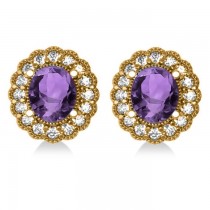 Amethyst & Diamond Floral Oval Earrings 14k Yellow Gold (5.96ct)