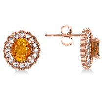 Citrine & Diamond Floral Oval Earrings 14k Rose Gold (5.96ct)