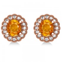 Citrine & Diamond Floral Oval Earrings 14k Rose Gold (5.96ct)