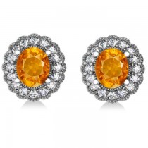 Citrine & Diamond Floral Oval Earrings 14k White Gold (5.96ct)