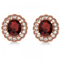 Garnet & Diamond Floral Oval Earrings 14k Rose Gold (5.96ct)