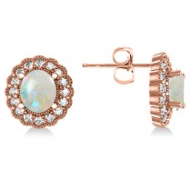 Opal & Diamond Floral Oval Earrings 14k Rose Gold (5.96ct)