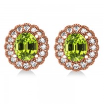 Peridot & Diamond Floral Oval Earrings 14k Rose Gold (5.96ct)