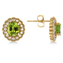 Peridot & Diamond Floral Oval Earrings 14k Yellow Gold (5.96ct)