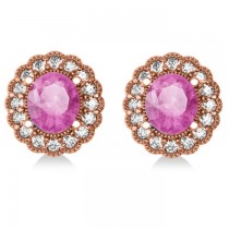 Pink Sapphire & Diamond Floral Oval Earrings 14k Rose Gold (5.96ct)