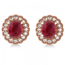 Ruby & Diamond Floral Oval Earrings 14k Rose Gold (5.96ct)