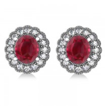 Ruby & Diamond Floral Oval Earrings 14k White Gold (5.96ct)