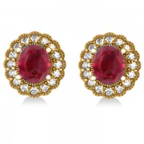 Ruby & Diamond Floral Oval Earrings 14k Yellow Gold (5.96ct)