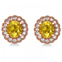 Yellow Sapphire & Diamond Floral Oval Earrings 14k Rose Gold (5.96ct)