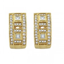 Princess & Round Diamond Huggie Earrings 18K Yellow Gold (1.00ct)