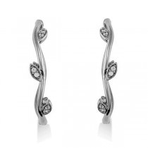 Diamond Accented Vine Leaf Loop Earrings 14k White Gold (0.36ct)