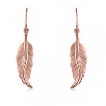 Dangling Feather Earrings in Plain Metal 14k Rose Gold