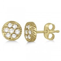 Antique Style Push Back Diamond Earrings Milgrain Edged 14k Yellow Gold (0.30ct)